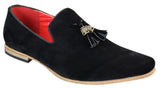 Mocasines de conducción para hombre de piel sintética de ante con borlas en color rojo, gris, azul, marrón y negro.