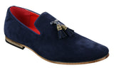 Mocasines de conducción para hombre de piel sintética de ante con borlas en color rojo, gris, azul, marrón y negro.