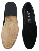 Mocasines de ante para hombre, zapatos de conducir, sin cordones, diseño con borla, línea de cuero, negro, cómodos