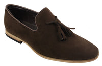 Mocasines de ante para hombre, zapatos de conducir, sin cordones, diseño con borla, línea de cuero, negro, cómodos