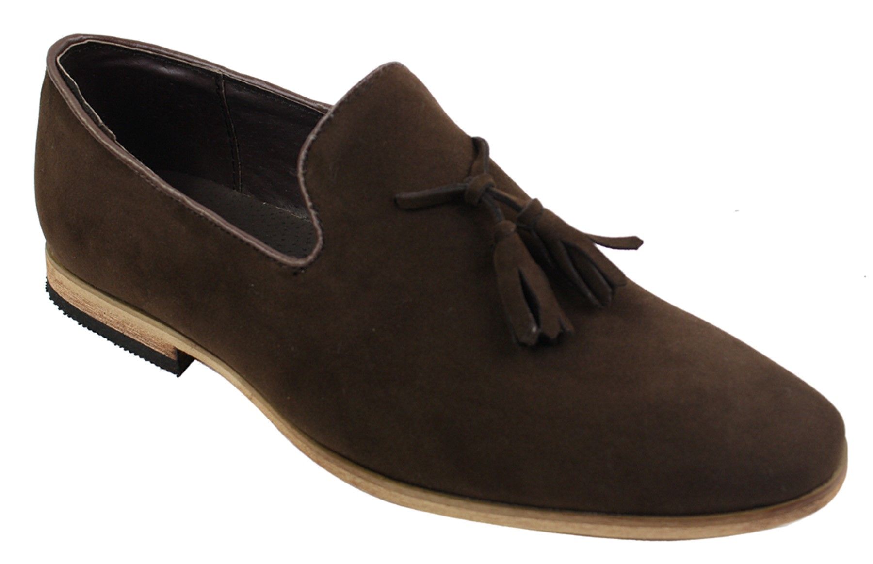 Mocasines de ante para hombre, zapatos de conducir, sin cordones, diseño con borla, línea de cuero, negro, cómodos