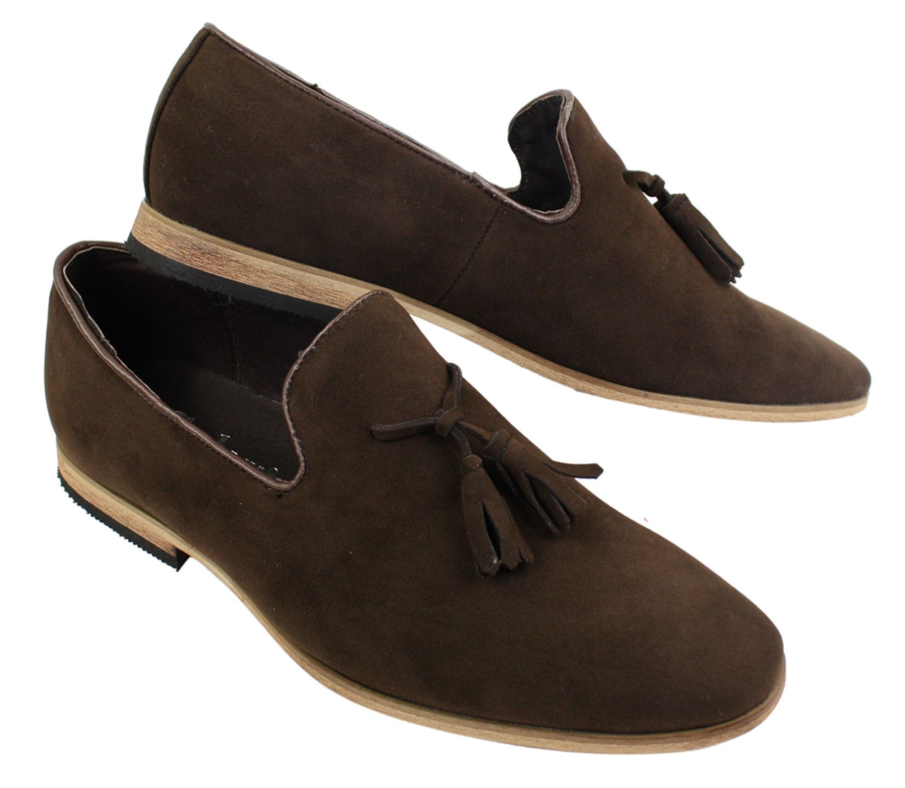 Mocasines de ante para hombre, zapatos de conducir, sin cordones, diseño con borla, línea de cuero, negro, cómodos