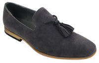 Mocasines de ante para hombre, zapatos de conducir, sin cordones, diseño con borla, línea de cuero, negro, cómodos