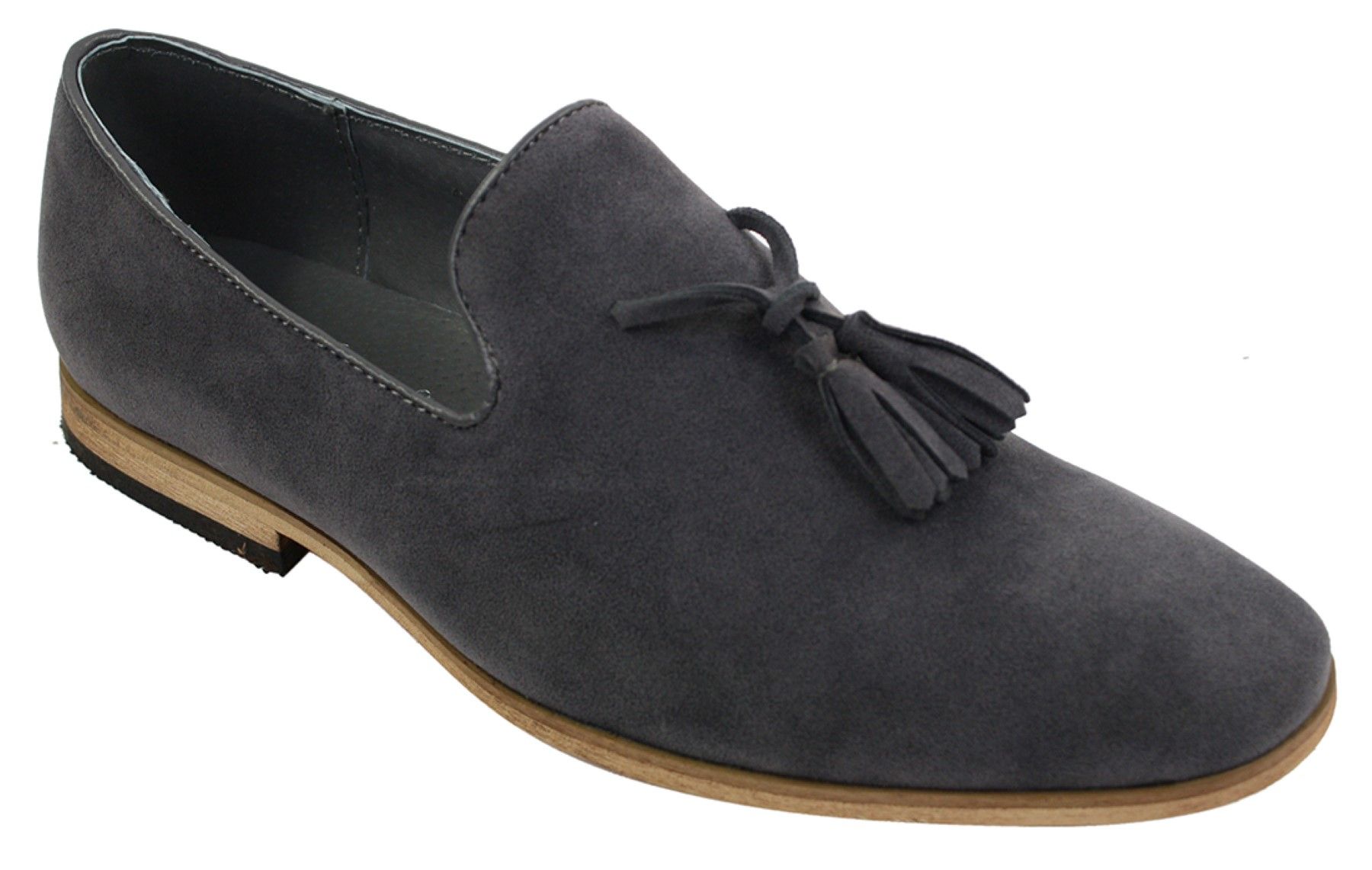 Mocasines de ante para hombre, zapatos de conducir, sin cordones, diseño con borla, línea de cuero, negro, cómodos