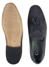 Mocasines de ante para hombre, zapatos de conducir, sin cordones, diseño con borla, línea de cuero, negro, cómodos
