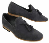 Mocasines de ante para hombre, zapatos de conducir, sin cordones, diseño con borla, línea de cuero, negro, cómodos