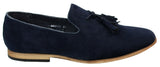 Mocasines de ante para hombre, zapatos de conducir, sin cordones, diseño con borla, línea de cuero, negro, cómodos