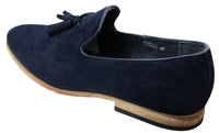 Mocasines de ante para hombre, zapatos de conducir, sin cordones, diseño con borla, línea de cuero, negro, cómodos
