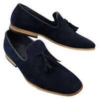 Mocasines de ante para hombre, zapatos de conducir, sin cordones, diseño con borla, línea de cuero, negro, cómodos