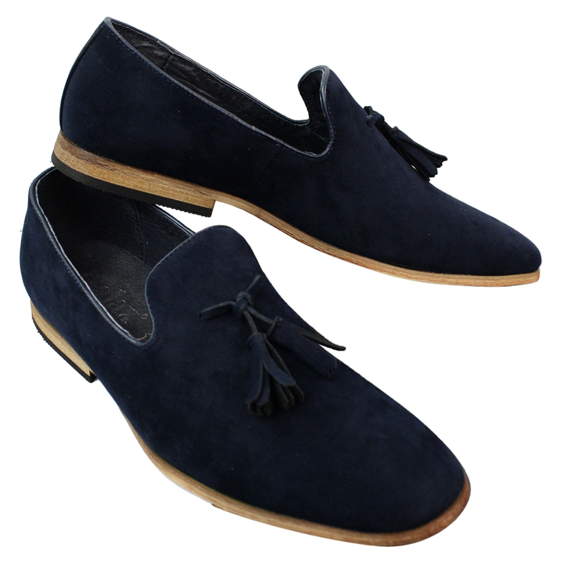 Mocasines de ante para hombre, zapatos de conducir, sin cordones, diseño con borla, línea de cuero, negro, cómodos