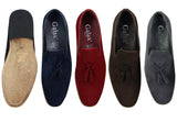 Mocasines de ante para hombre, zapatos de conducir, sin cordones, diseño con borla, línea de cuero, negro, cómodos