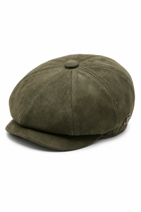 Gorra clásica Gatsby Baker Boy de gamuza vintage de 8 paneles para hombre - Oliva