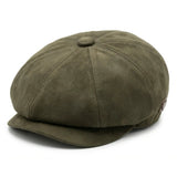 Gorra clásica Gatsby Baker Boy de gamuza vintage de 8 paneles para hombre - Oliva