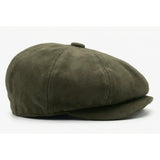 Gorra clásica Gatsby Baker Boy de gamuza vintage de 8 paneles para hombre - Oliva