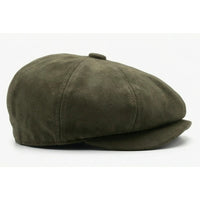 Gorra clásica Gatsby Baker Boy de gamuza vintage de 8 paneles para hombre - Oliva