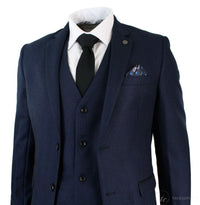 Traje de hombre de 3 piezas, elegante y formal, azul y negro, de diseñador, para bodas y fiestas.