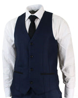 Traje de hombre de 3 piezas, elegante y formal, azul y negro, de diseñador, para bodas y fiestas.