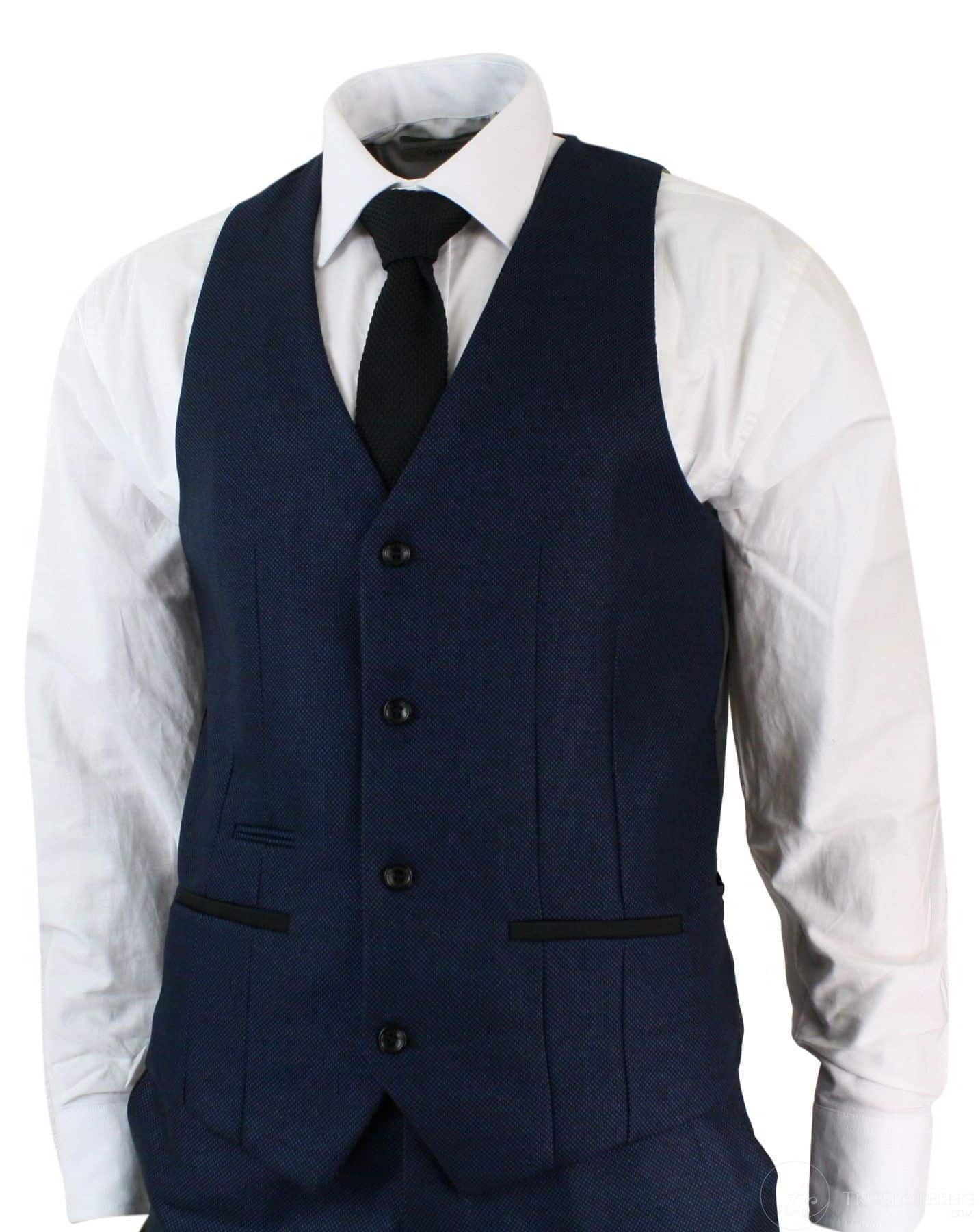 Traje de hombre de 3 piezas, elegante y formal, azul y negro, de diseñador, para bodas y fiestas.