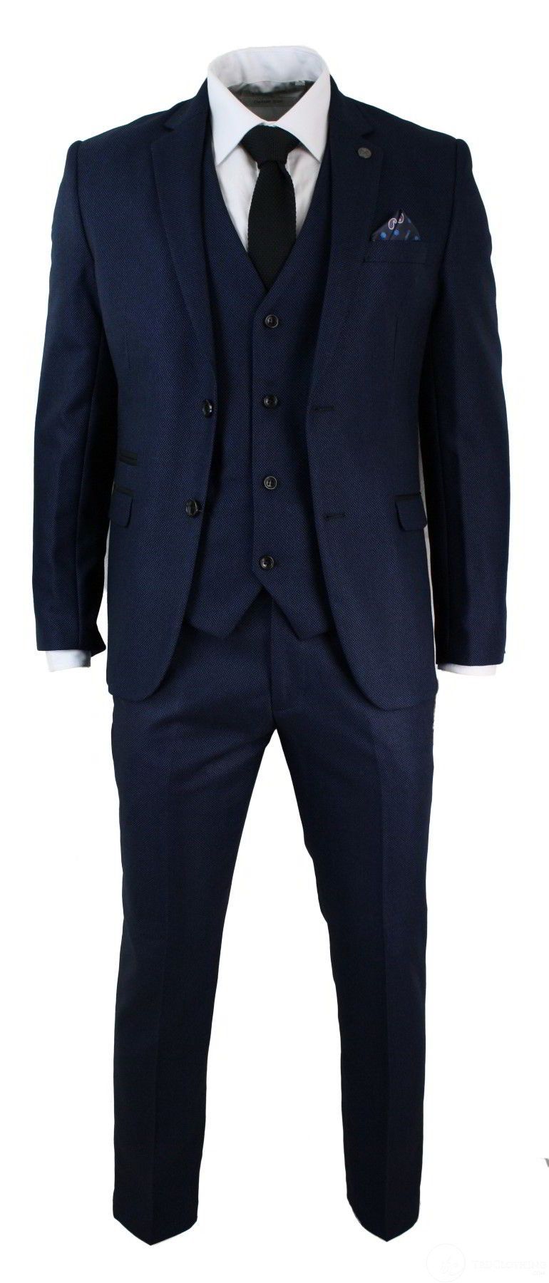 Traje de hombre de 3 piezas, elegante y formal, azul y negro, de diseñador, para bodas y fiestas.