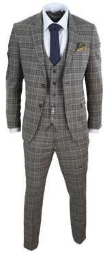 Traje de tres piezas gris a cuadros para hombre