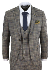 Traje de tres piezas gris a cuadros para hombre