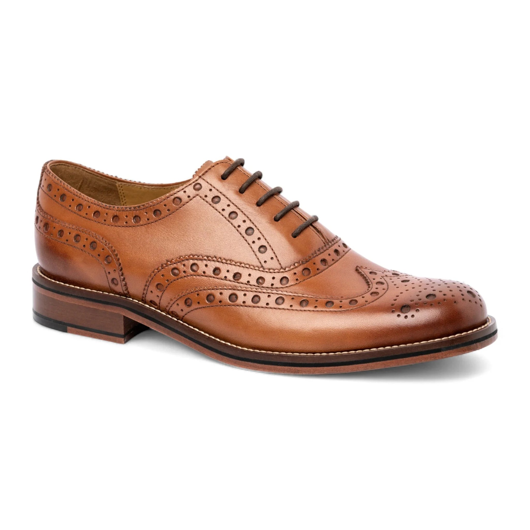 Zapatos Oxford brogue de cuero marrón claro con puntera de ala para hombre