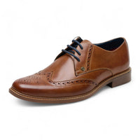 Zapatos de vestir Oxford Brogue de cuero marrón claro con puntera de ala para hombre.