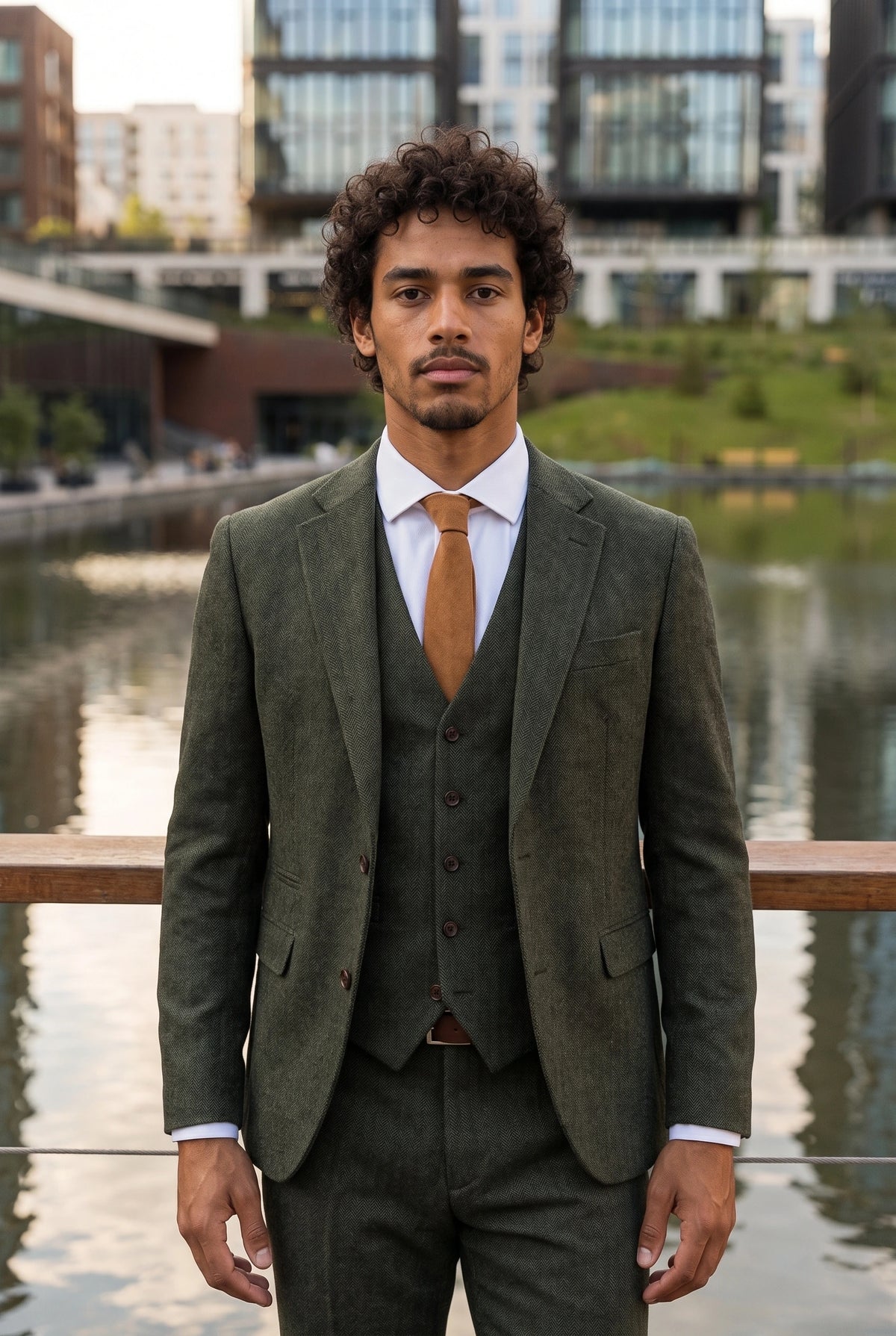 Corbata de hombre color tostado con acabado de ante.