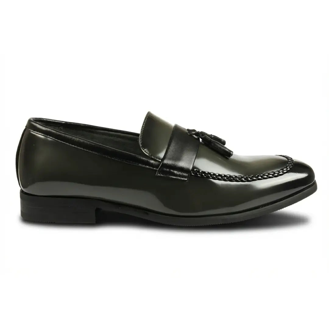 Mocasines sin cordones de alto brillo con borlas para hombre