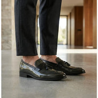 Mocasines sin cordones de alto brillo con borlas para hombre