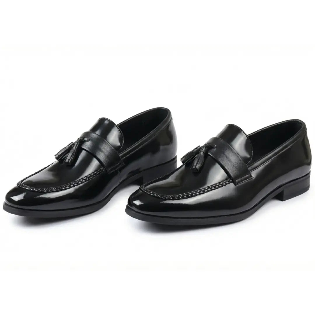 Mocasines sin cordones de alto brillo con borlas para hombre