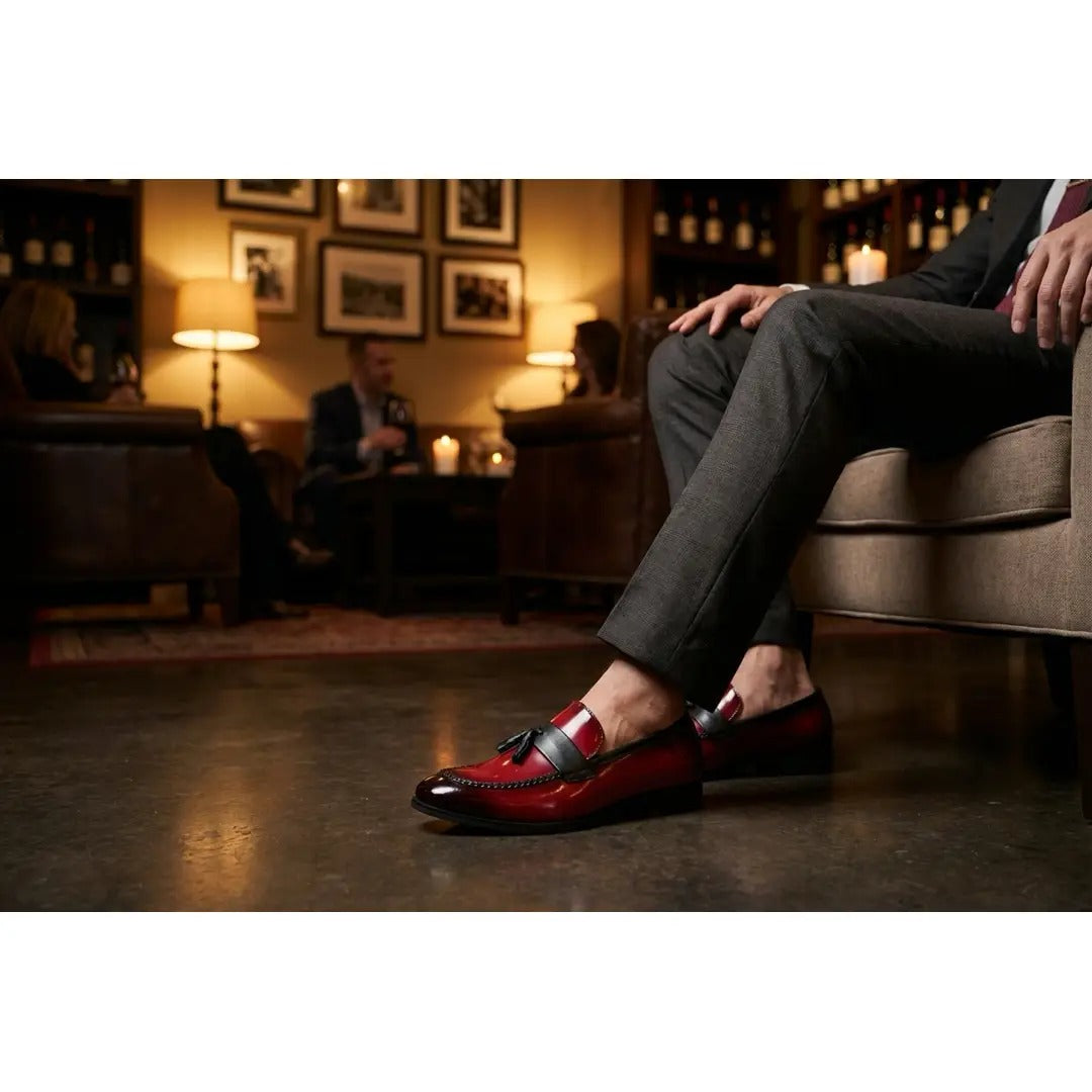 Mocasines sin cordones de alto brillo con borlas para hombre