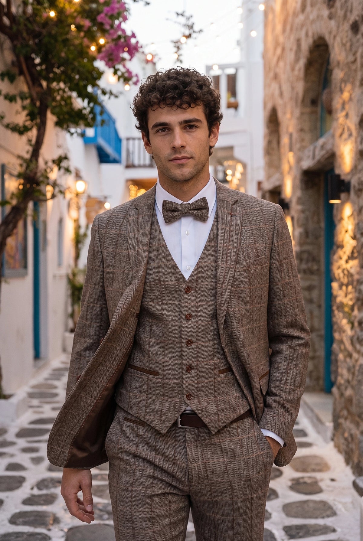 Pajarita de tweed color topo para hombre