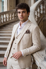 Pañuelo de bolsillo para hombre de mezcla de lana y tweed color topo.