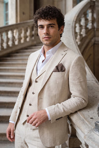 Pañuelo de bolsillo para hombre de mezcla de lana y tweed color topo.