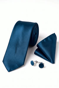 Conjunto de corbata turquesa para hombre con pañuelo de bolsillo y gemelos.