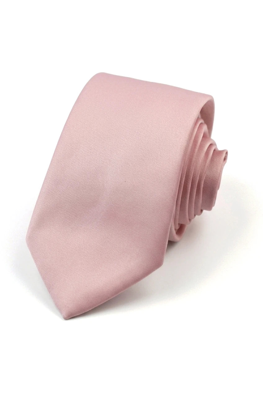 Corbata y pañuelo de bolsillo para hombre, pañuelo de cuello, satén de seda, rosa claro empolvado, melocotón.