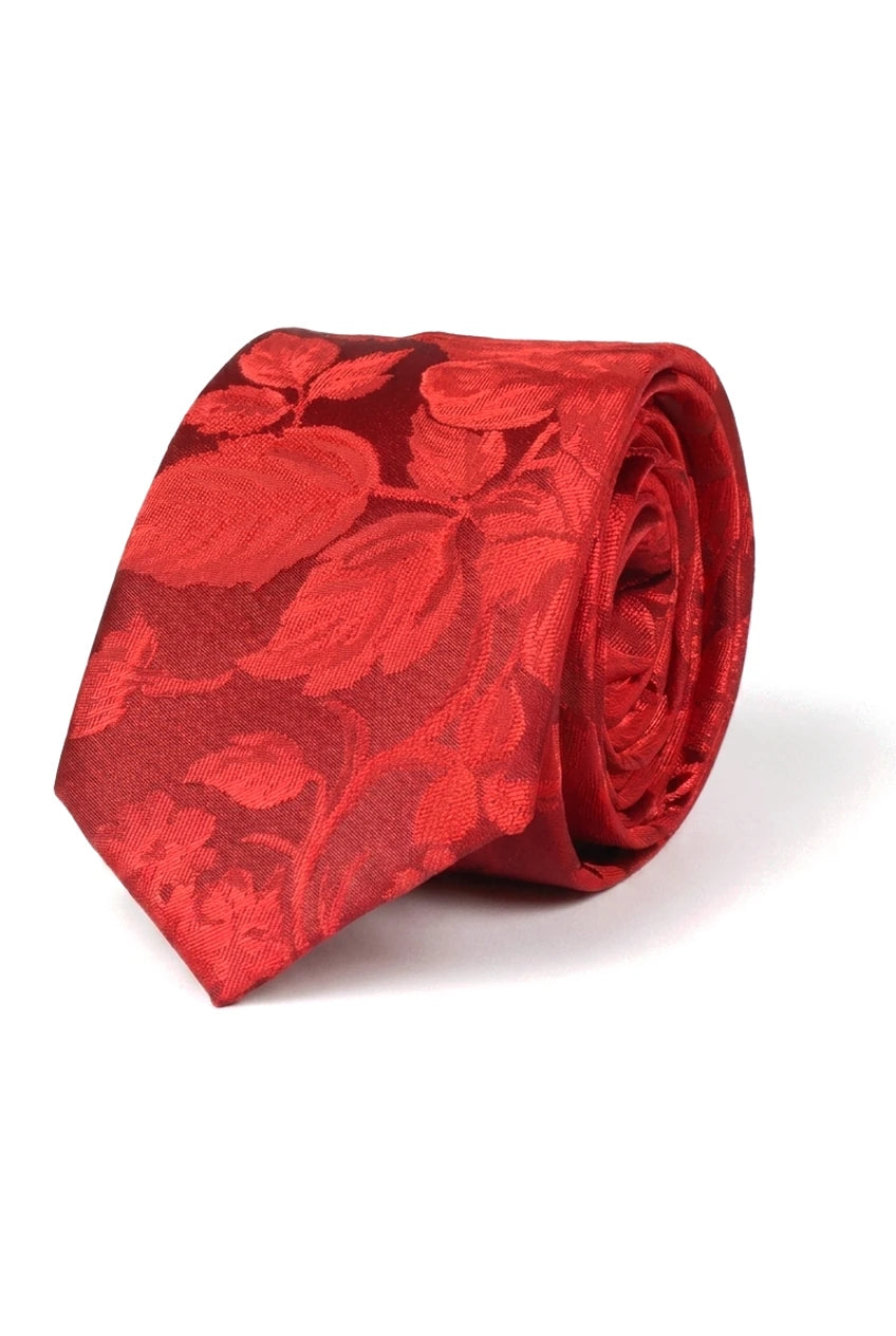 Conjunto de corbata y pañuelo de bolsillo para hombre, corbata formal floral - Rojo