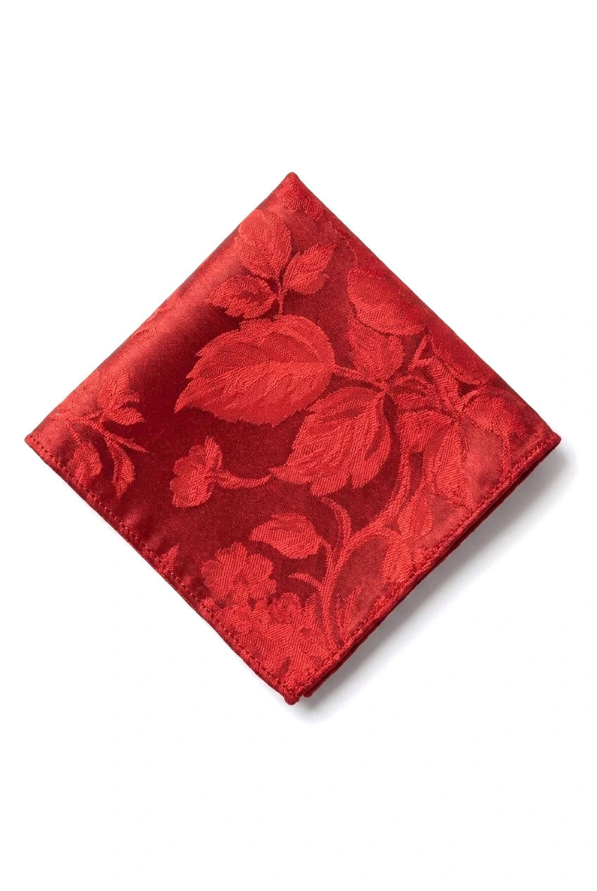 Conjunto de corbata y pañuelo de bolsillo para hombre, corbata formal floral - Rojo