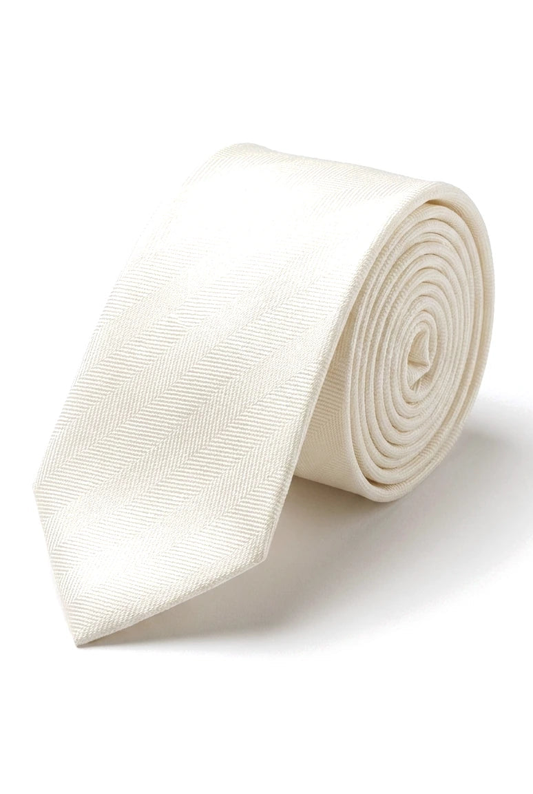 Conjunto de corbata y pañuelo de bolsillo para hombre, corbata formal lisa - Marfil