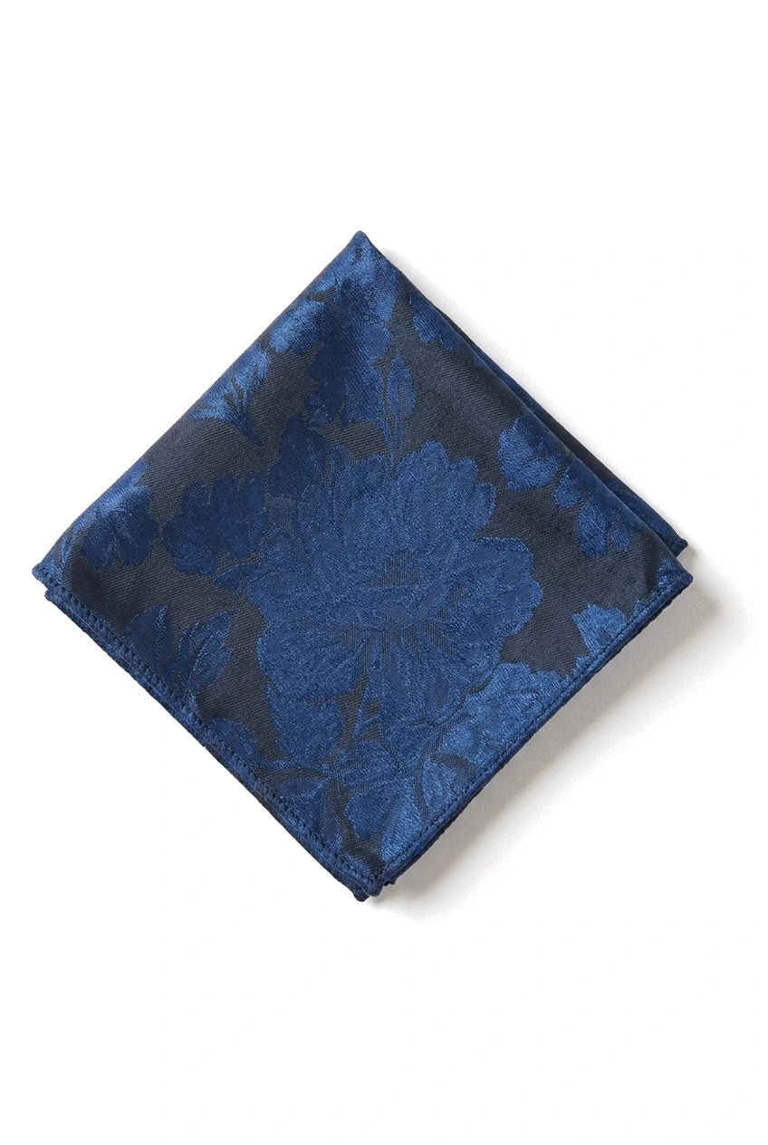 Conjunto de corbata y pañuelo de bolsillo para hombre, corbata formal floral - Azul marino