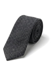 Conjunto de corbata y pañuelo de tweed color carbón para hombre. Clásico diseño británico de lana con espiga.