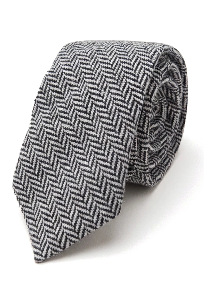 Conjunto de corbata y pañuelo de tweed gris para hombre, estilo clásico británico, de lana con diseño de espiga.