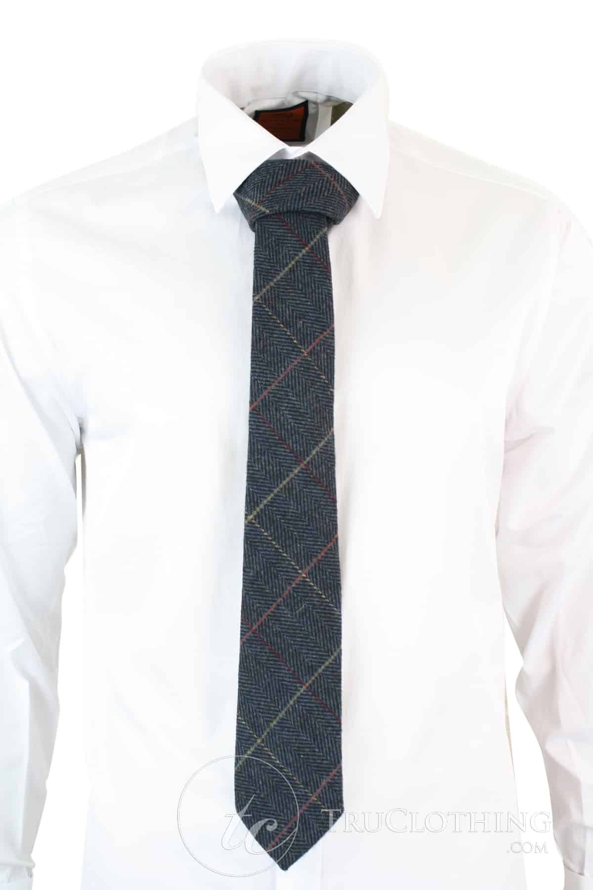 Corbatas Marc Darcy para hombre, tweed con textura de espiga, estilo clásico vintage retro, color azul Scott.
