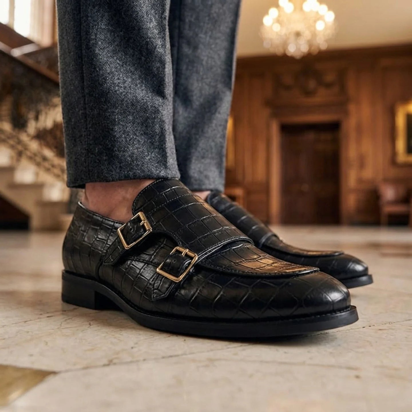 Mocasines de hombre de piel vegana con doble hebilla