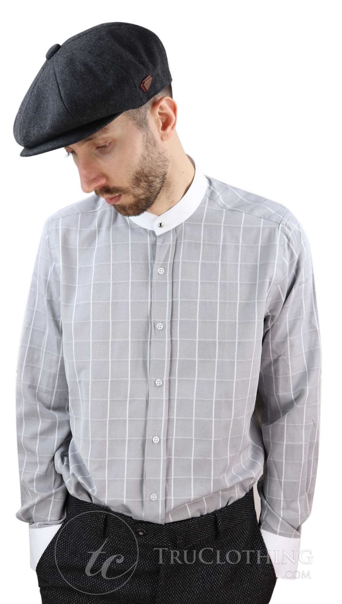 Camisa de hombre con estampado de cuadros vintage y cuello desmontable.