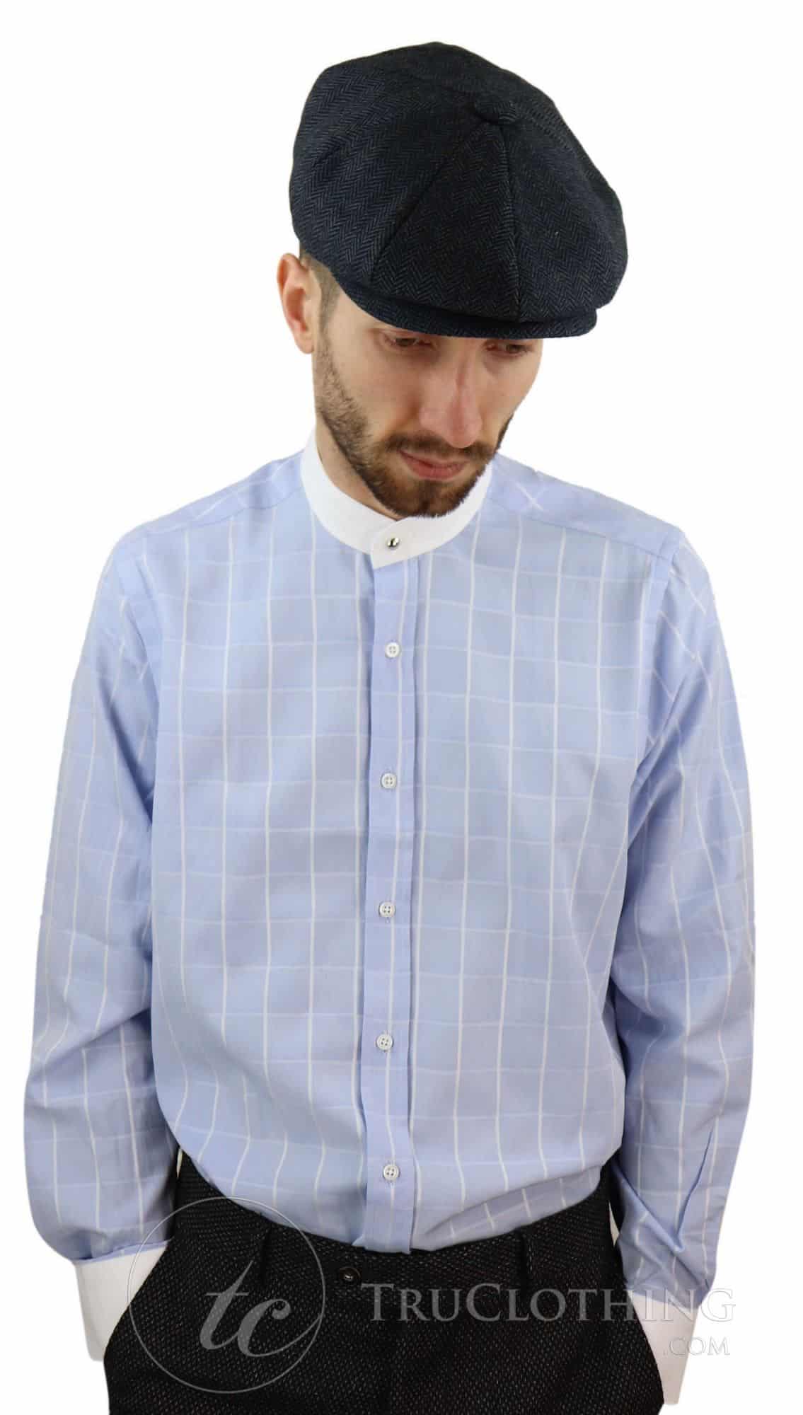 Camisa de hombre con estampado de cuadros vintage y cuello desmontable.