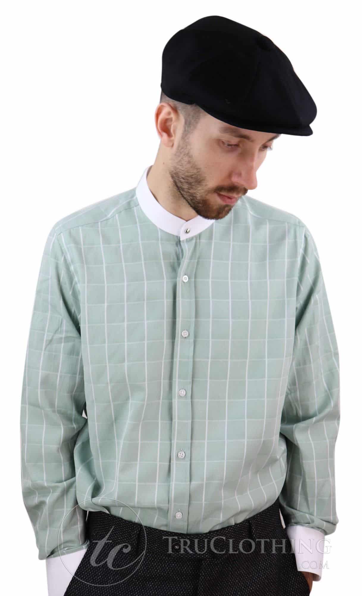 Camisa de hombre con estampado de cuadros vintage y cuello desmontable.