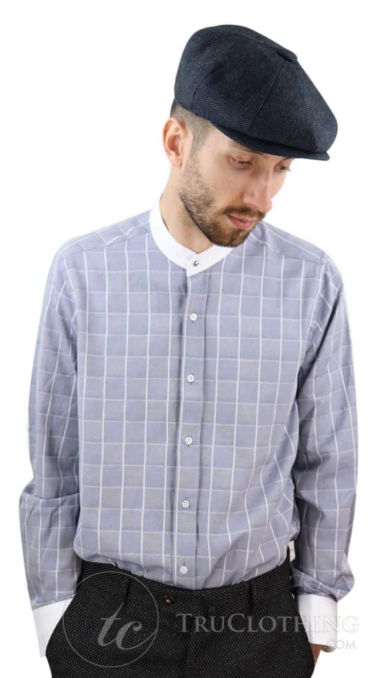 Camisa de hombre con estampado de cuadros vintage y cuello desmontable.