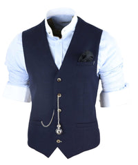 Chaleco azul marino vintage para hombre con reloj de bolsillo